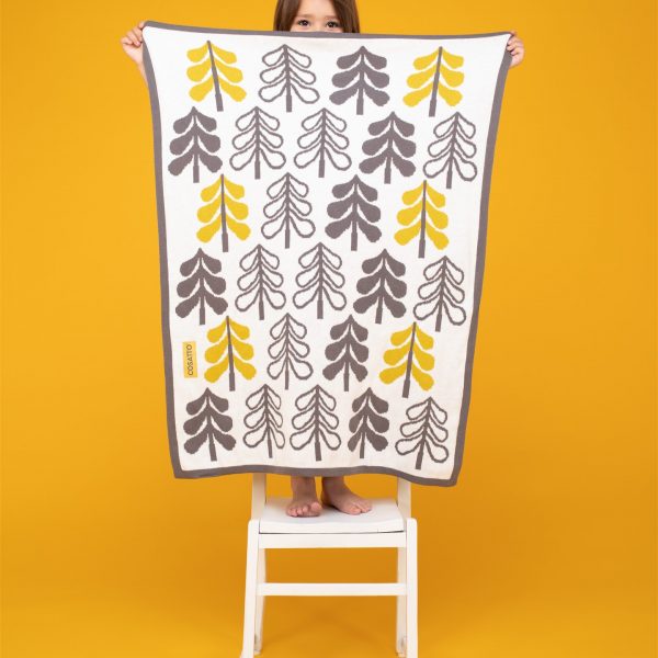 Baby Blanket with yellow and grey trees design