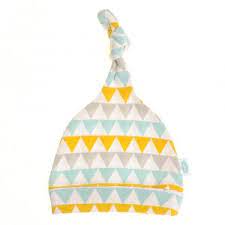 Gold, Silver and Teal Geo Triangles Baby Hat with Knotted Design by Ziggle - Bumbles &amp; Boo