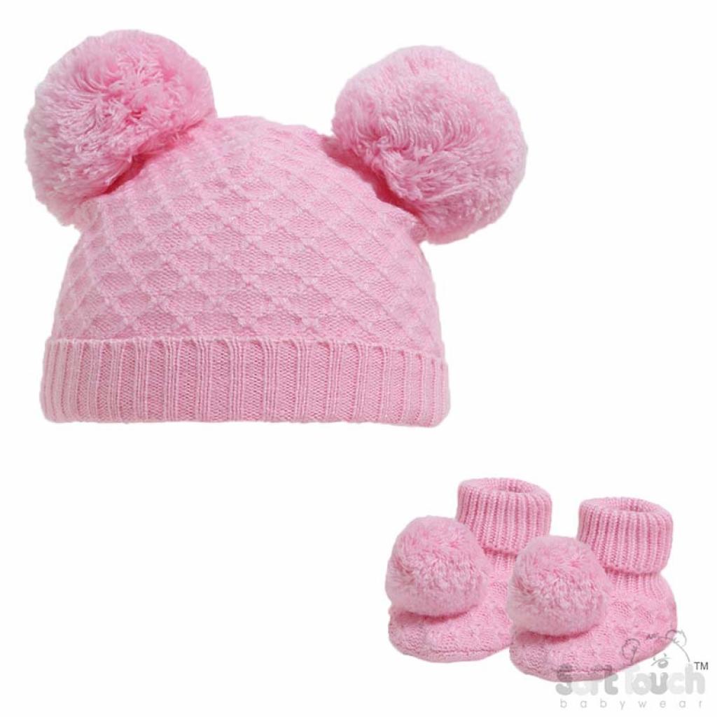 Hat and Bootie Knitted Set in Pink