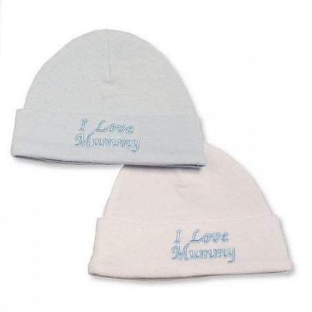 &#39;I Love Mummy&#39; 2 Pack Blue and White Hat - Bumbles &amp; Boo