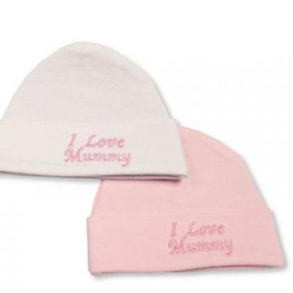 &#39;I Love Mummy&#39; 2 Pack Pink and White Hat - Bumbles &amp; Boo
