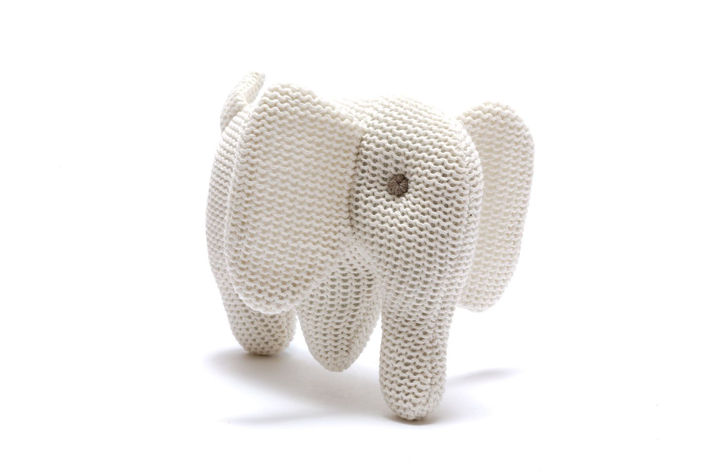 Knitted Organic Cotton White Elephant Baby Rattle - Bumbles &amp; Boo