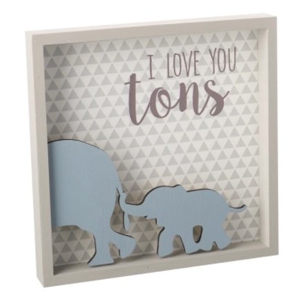 Add a sweet touch to any nursery room with this beautifully sentimental 3D plaque. With its white wooden tones and little elephant features, this 'I Love You Tons' plaque will look perfect in any colour schemed room.