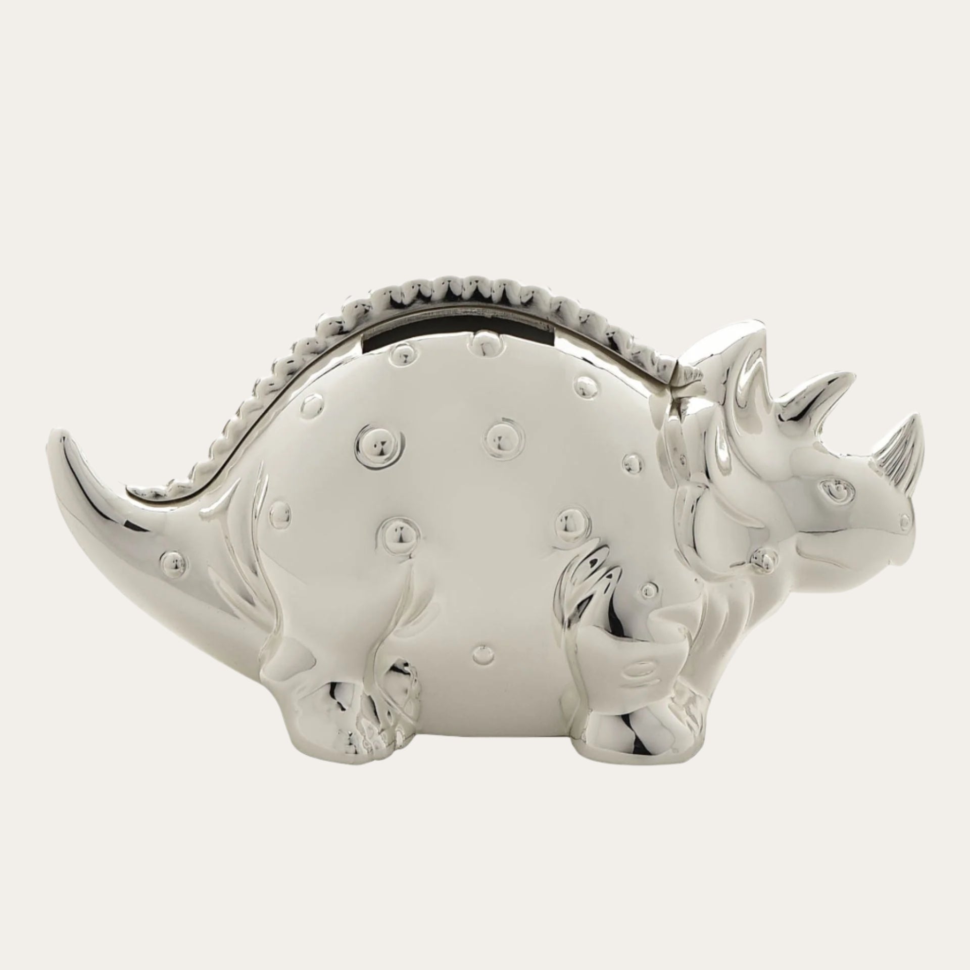 Money Box - Silver Plated Dinosaur Money Box.
