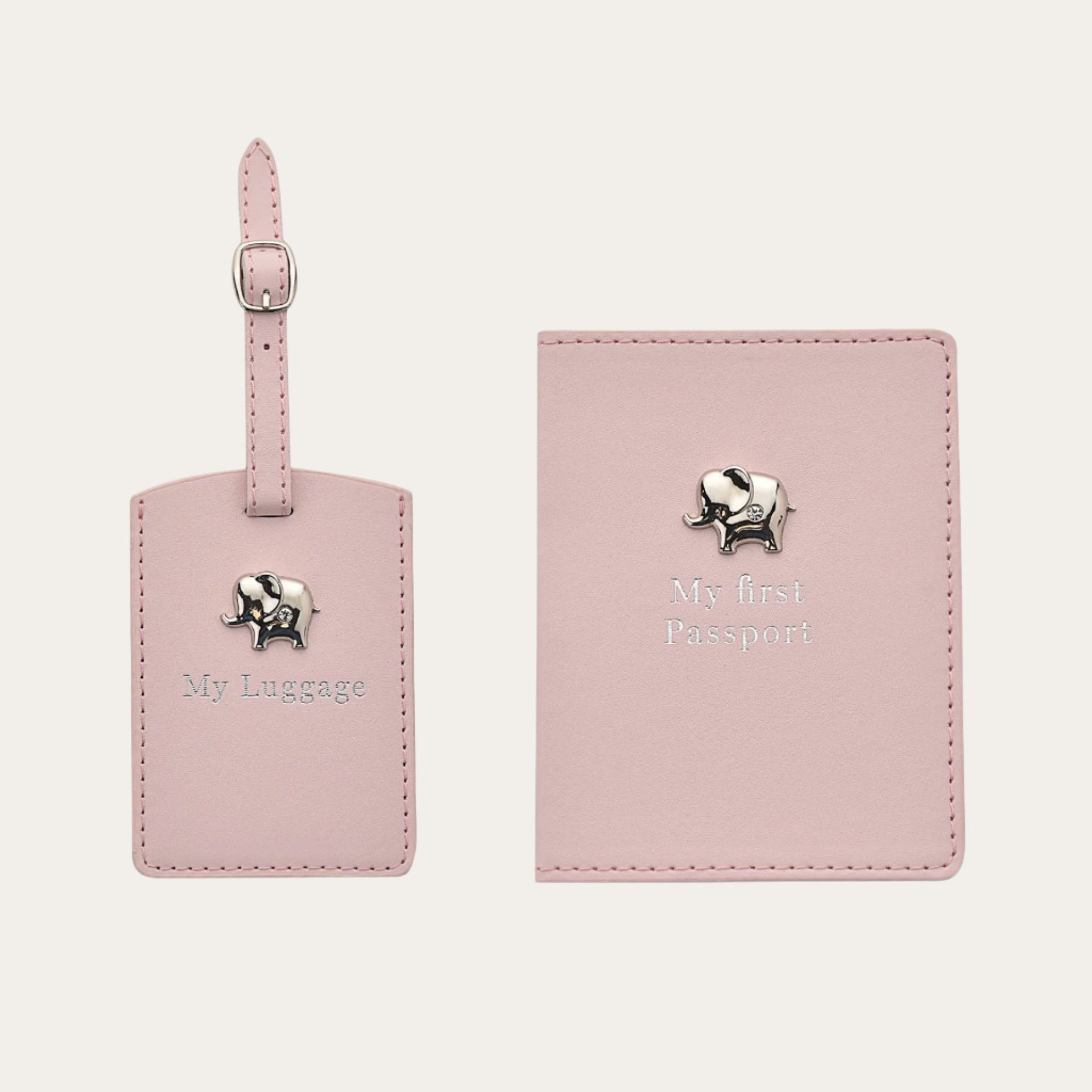 New Baby Girl Gift Pink Passport Holder & Luggage Tag Set With Elephant Design Luggage Tags.