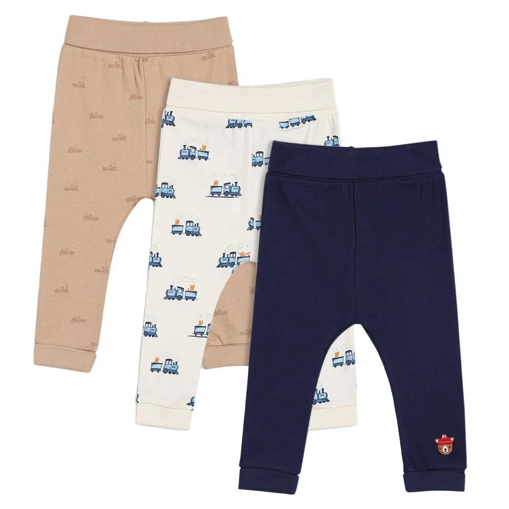 Baby boy joggers 3 pack of trousers in navy and beige