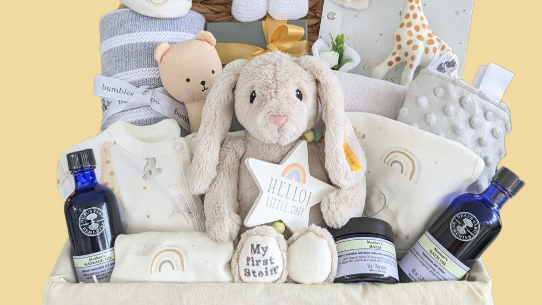 Baby hamper packed with gifts for a newborn
