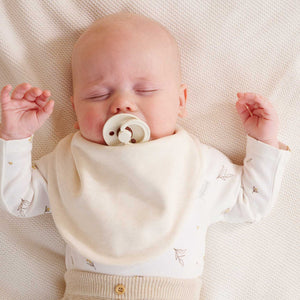 2 pack of Bumbles & Boo organic cotton dribble bibs in vanilla and neutral bear print