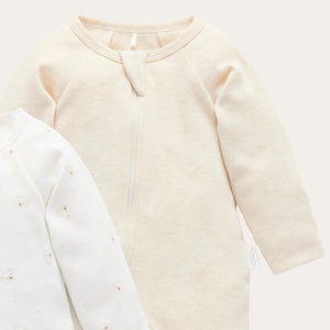 Zip-up organic cotton baby suits – vanilla