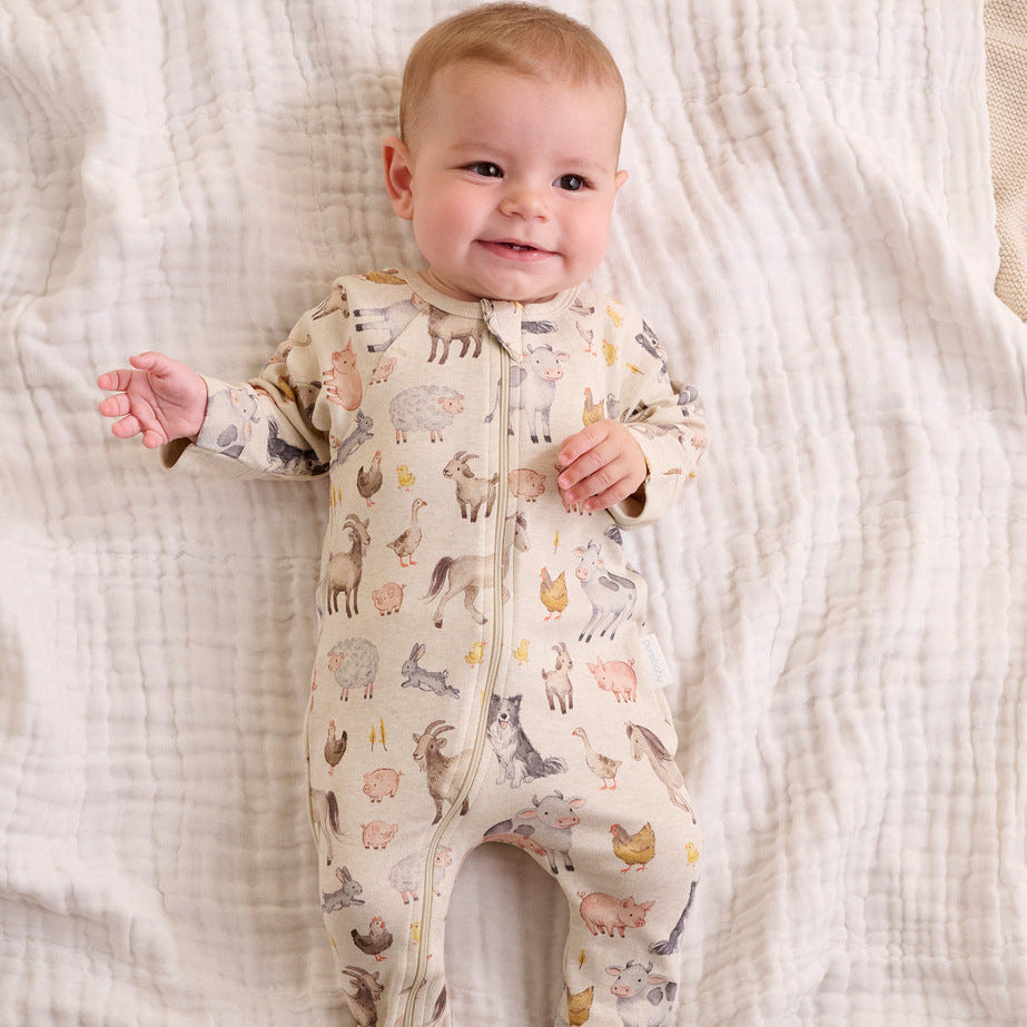 Baby boy growsuit set with farm animal print