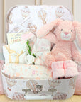 baby girl gifts keepsake hamper with 'guess how much I love you' bunny theme