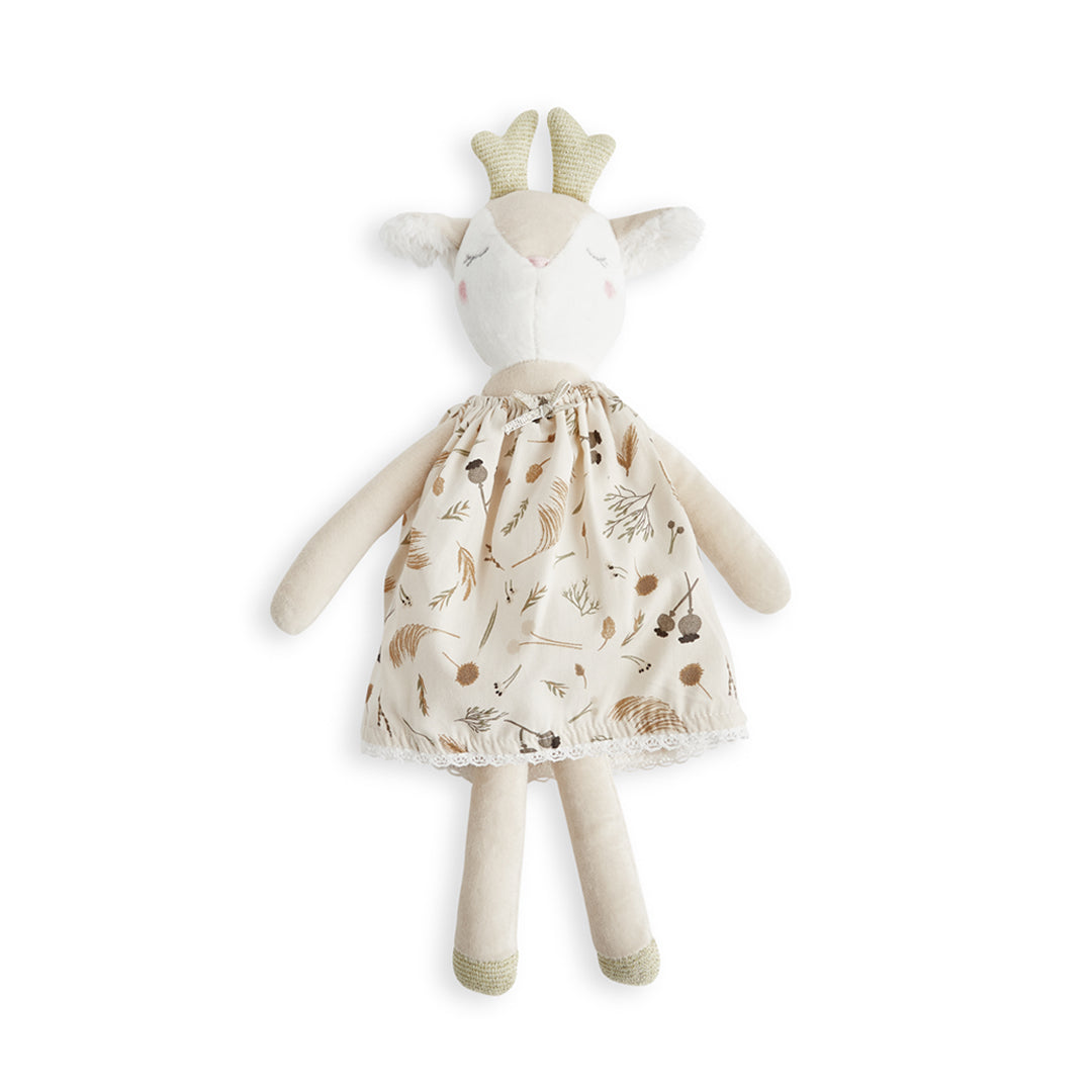 Soft toy fawn with a pretty grasslands dress