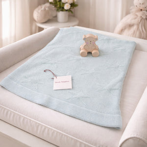 Duck Egg blue cashmere baby blanket with star pattern