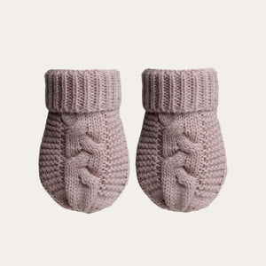 Recycled Cable Knit Mittens - Dusky Pink Baby Hat and Mitten Set