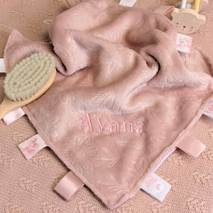 Dusky pink flower embossed Taggie Baby Comforter