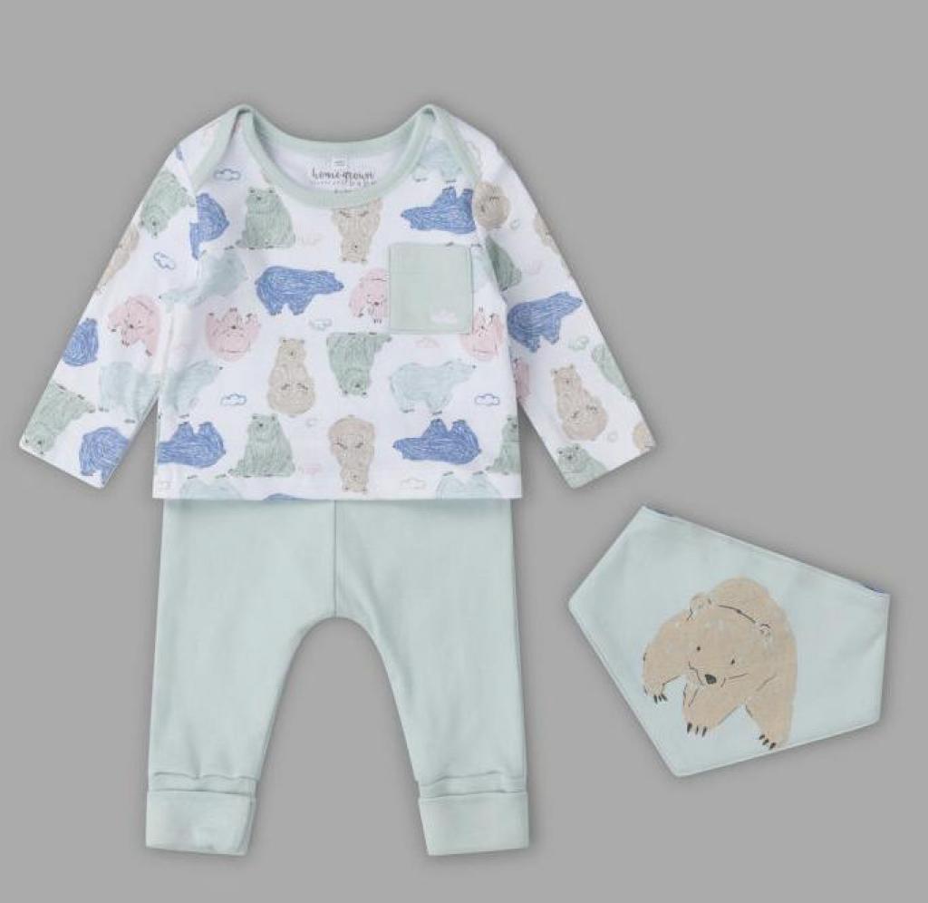 Baby Clothing  Organic Unisex 3 Piece "Bear" Set Unisex Baby Clothes