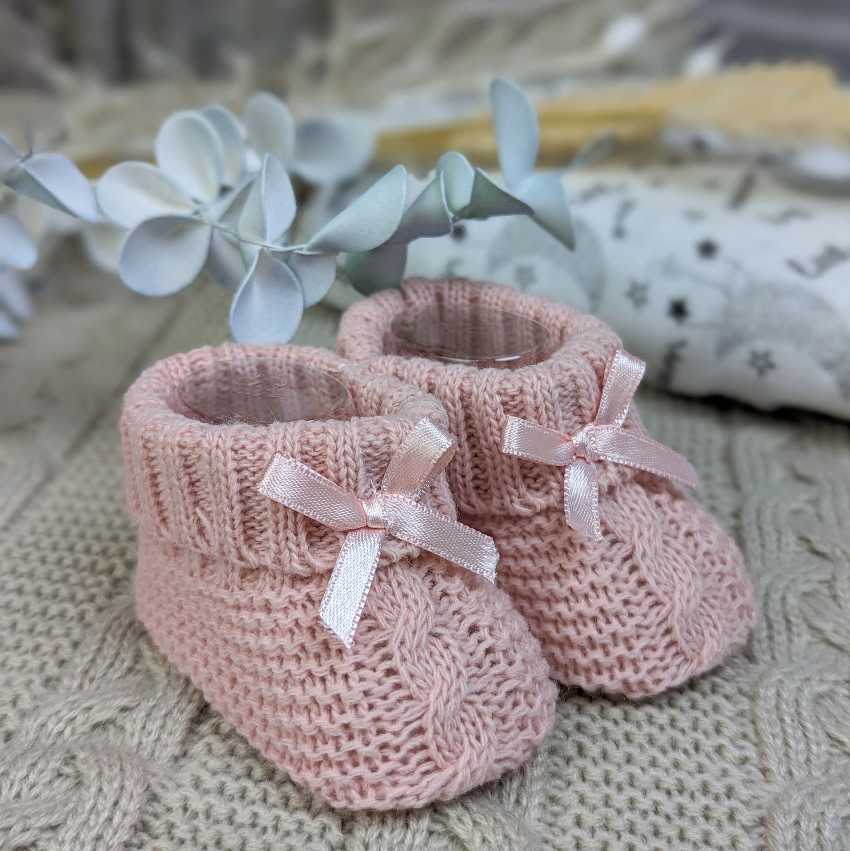 Rose Gold Knit Baby Booties Bow