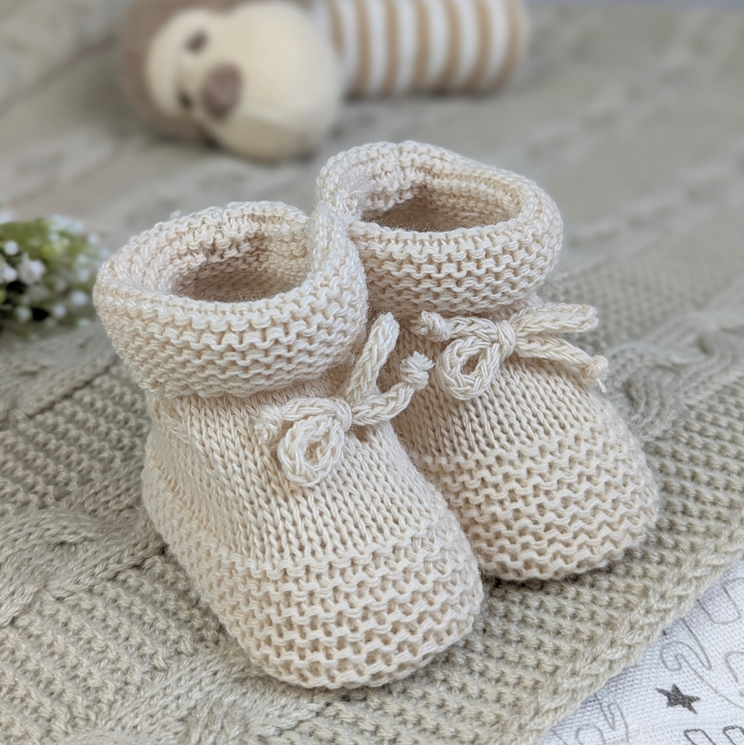 Knitted Tie-Up Baby Booties - Taupe (0-6 Months)