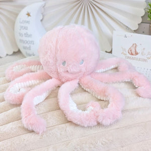 Pink plush octopus eco friendly soft toy. Suitable from birth. 