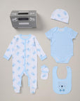 baby boy clothing set with bear theme.