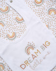 baby clothing set which reads dream big little one