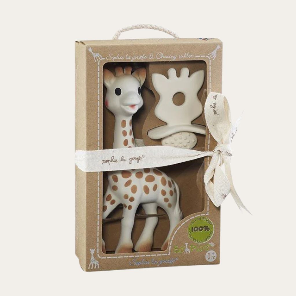 Sophie the Giraffe and So Pure Natural Teether Set Teether with ribbon. 