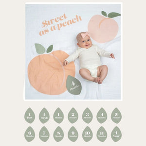 Blanket & Milestone Cards by Lulujo - 'Sweet as a Peach' design muslin with Milestone Cards.