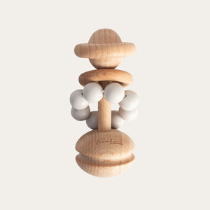 Bambino Wooden and Silicone Rattle Teething  BabyToy Grey Teether.