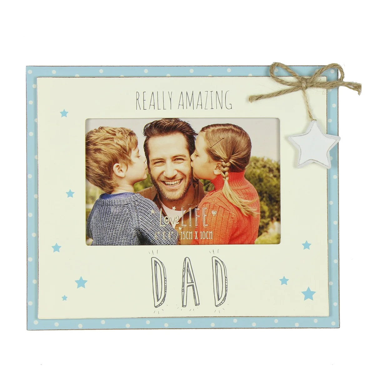 Blue and white picture frame with text reading "REALLY AMAZING DAD"