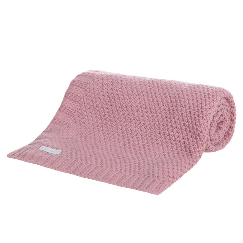 Soft dusky pink knitted baby blanket