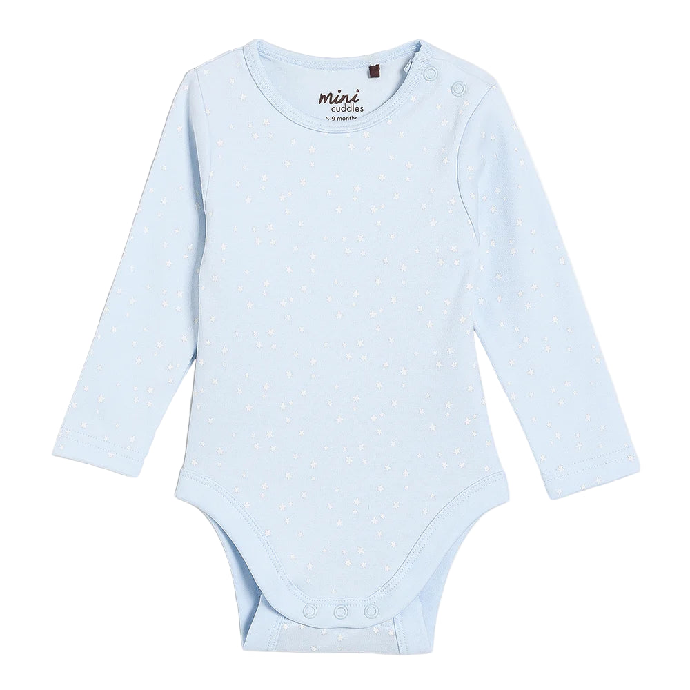 Blue cotton lon sleeve baby bodysuit