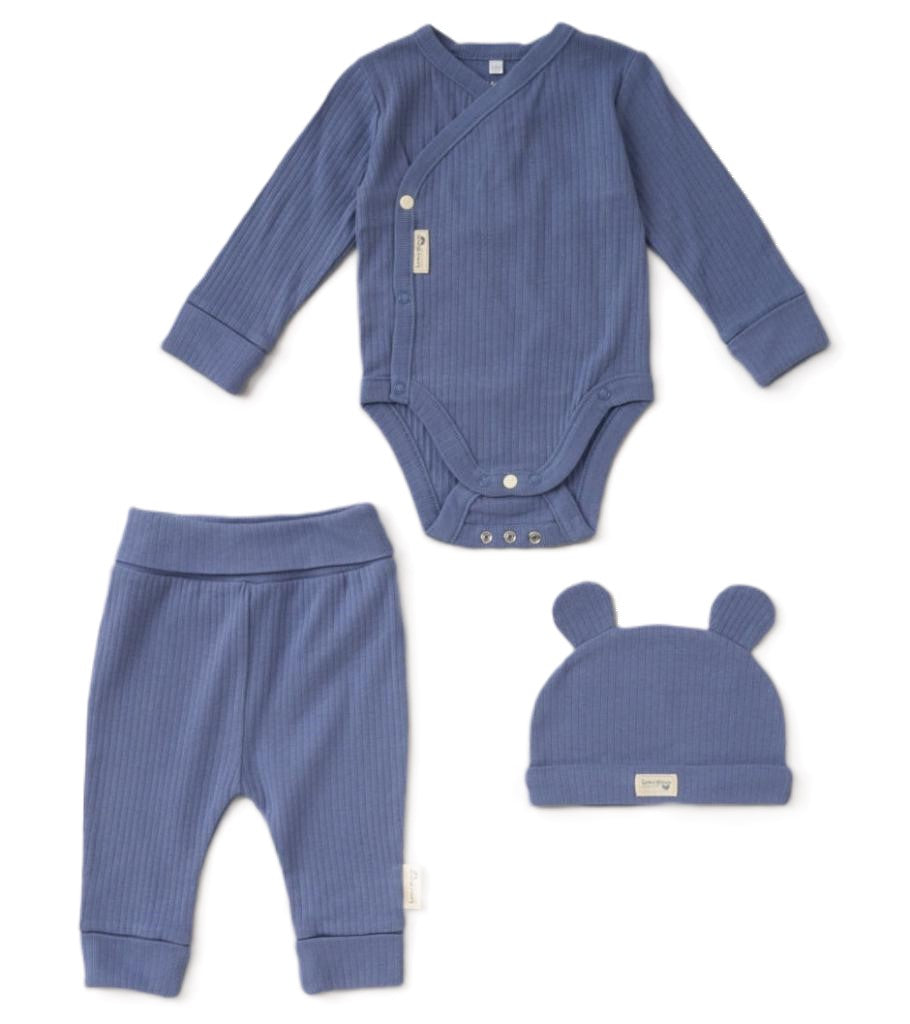 Baby Boy Blue  Organic Baby Clothing Set with Bear Hat