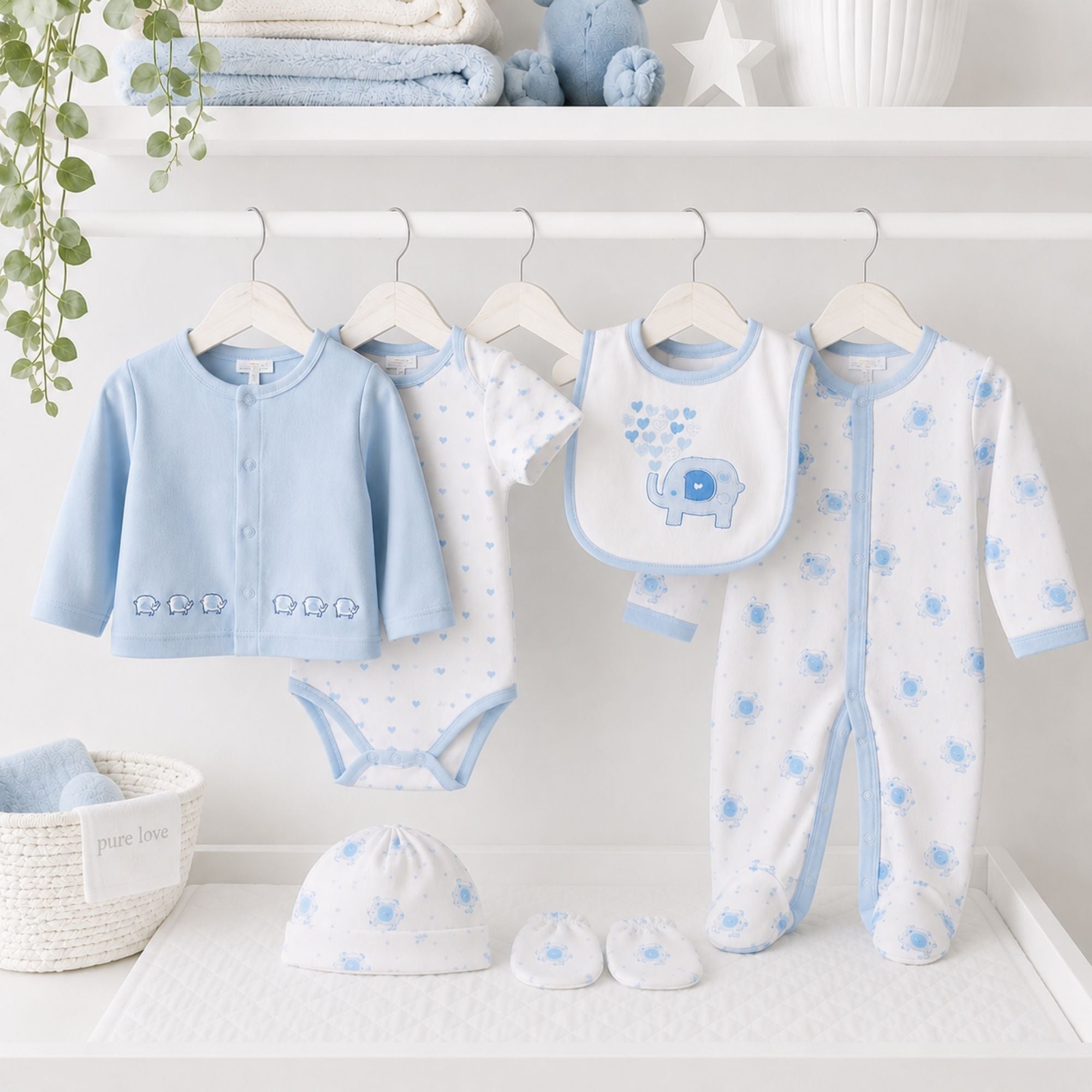 baby boys blue elephant clothing set with six pieces