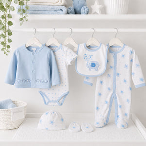 baby boys blue elephant clothing set with six pieces