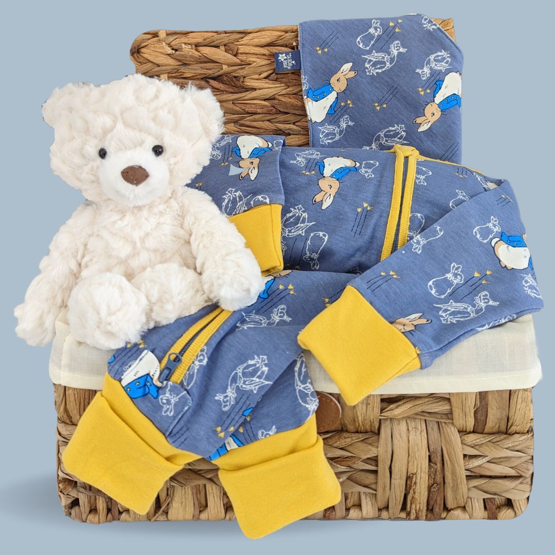 Baby boy gift with peter rabbit clothing set and teddy bear