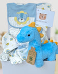 baby boy gifts box with lion soft toy and clothing as