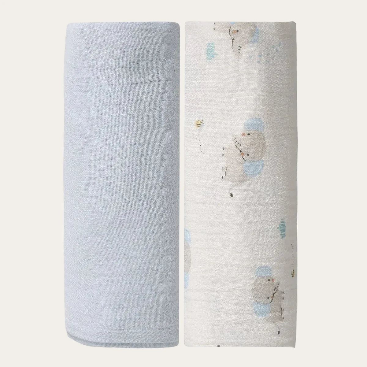 Baby boys cotton muslin swaddles in a 2 pack with blue and elephant print designs
