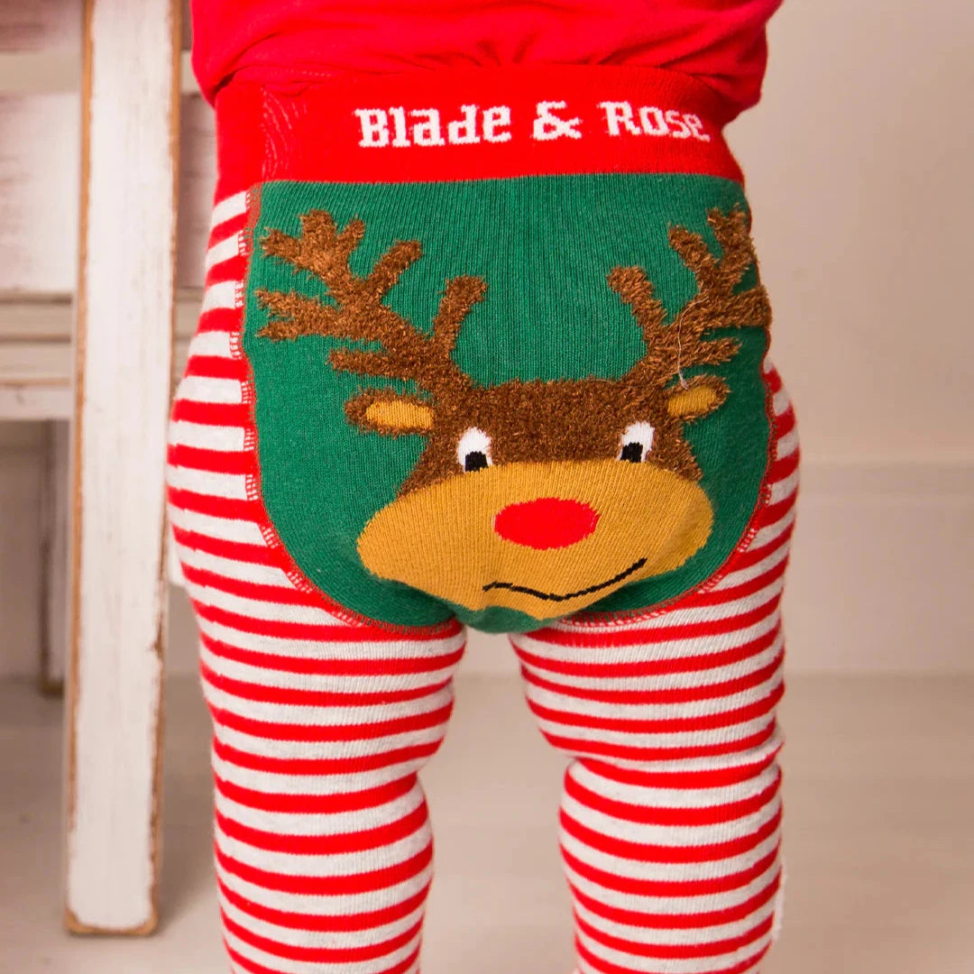 Baby Christmas Leggings with Reindeer Face on Back
