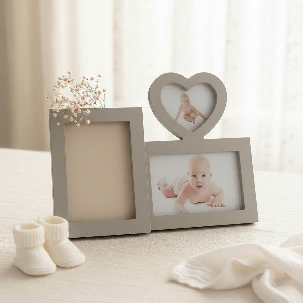 Baby clay print Photo Frame with heart-shaped and rectangular display spaces
