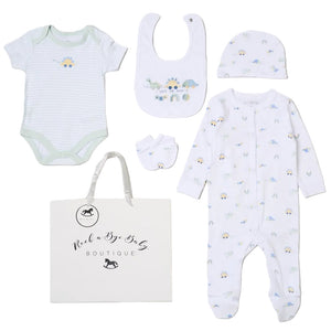 baby dinosaur clothing gift  set with bodysuit bib hat mittens and sleepsuit