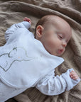 baby clothing set in white cotton with elephant design