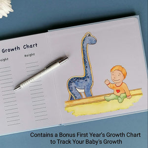 Baby’s first birthday page with photo frame and space to write