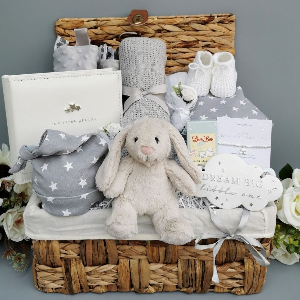 Baby Gift Hamper Basket - Bunny &amp; Stars