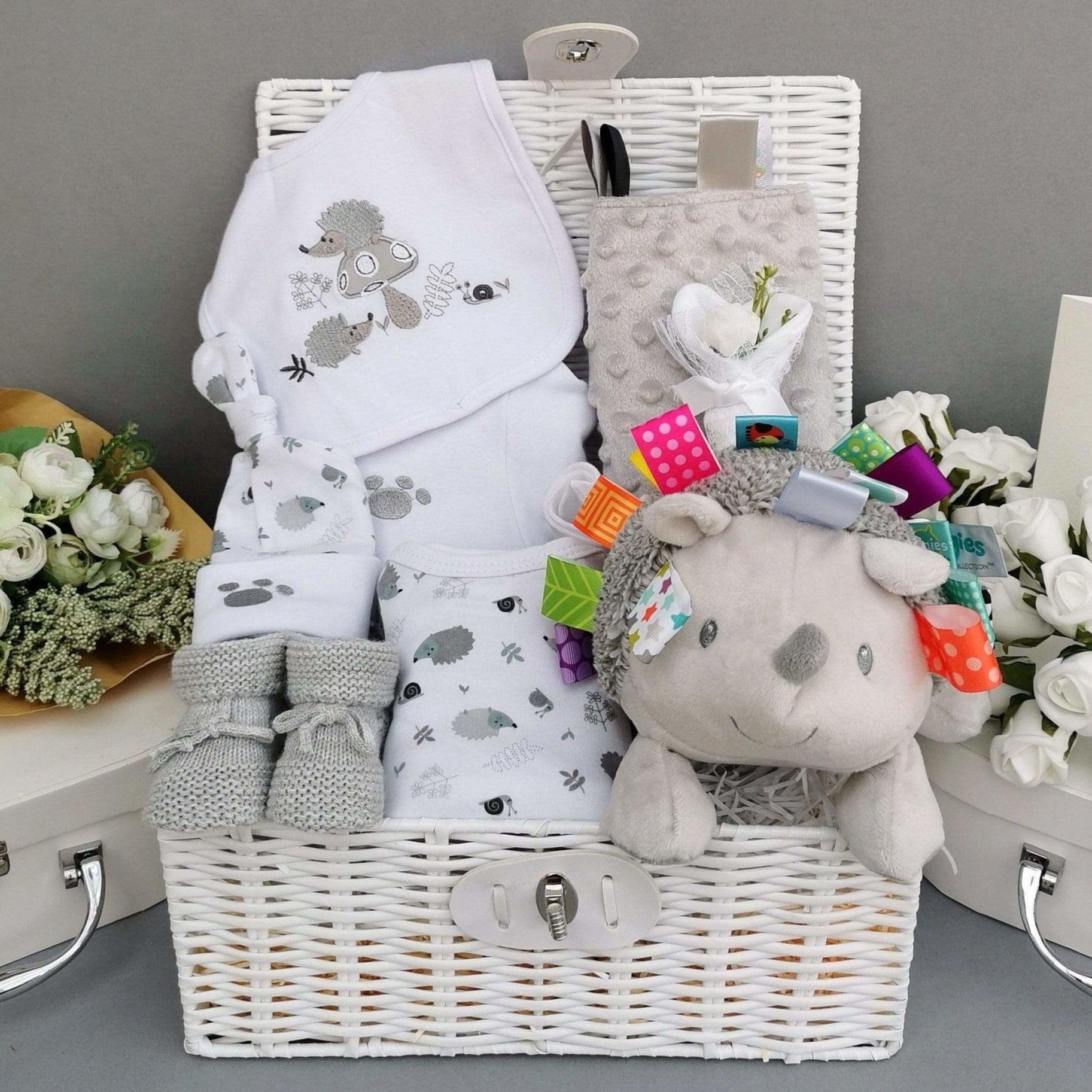 Maternity leave gifts in a basket