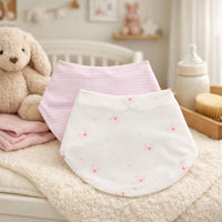 Pink and white organic cotton baby girl bandana bib set