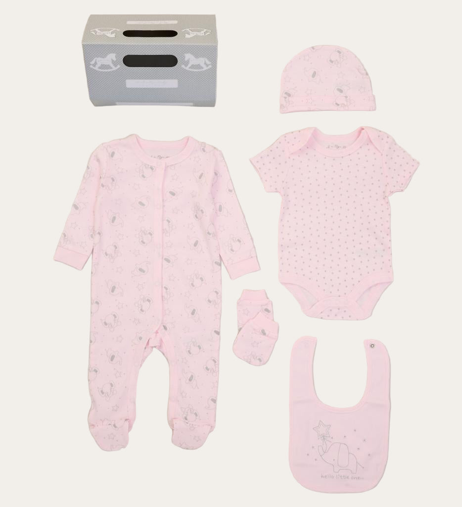 Pink & Silver Baby Girl Gift Set with Hat, Mittens and Bib