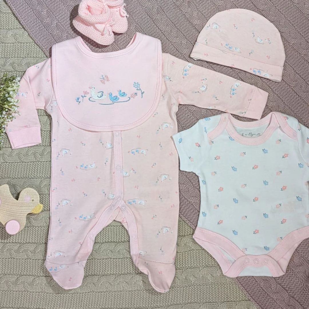 pink with ducklings baby girl clothing set