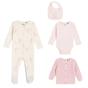 Baby girl clothing set with pink cardigan
