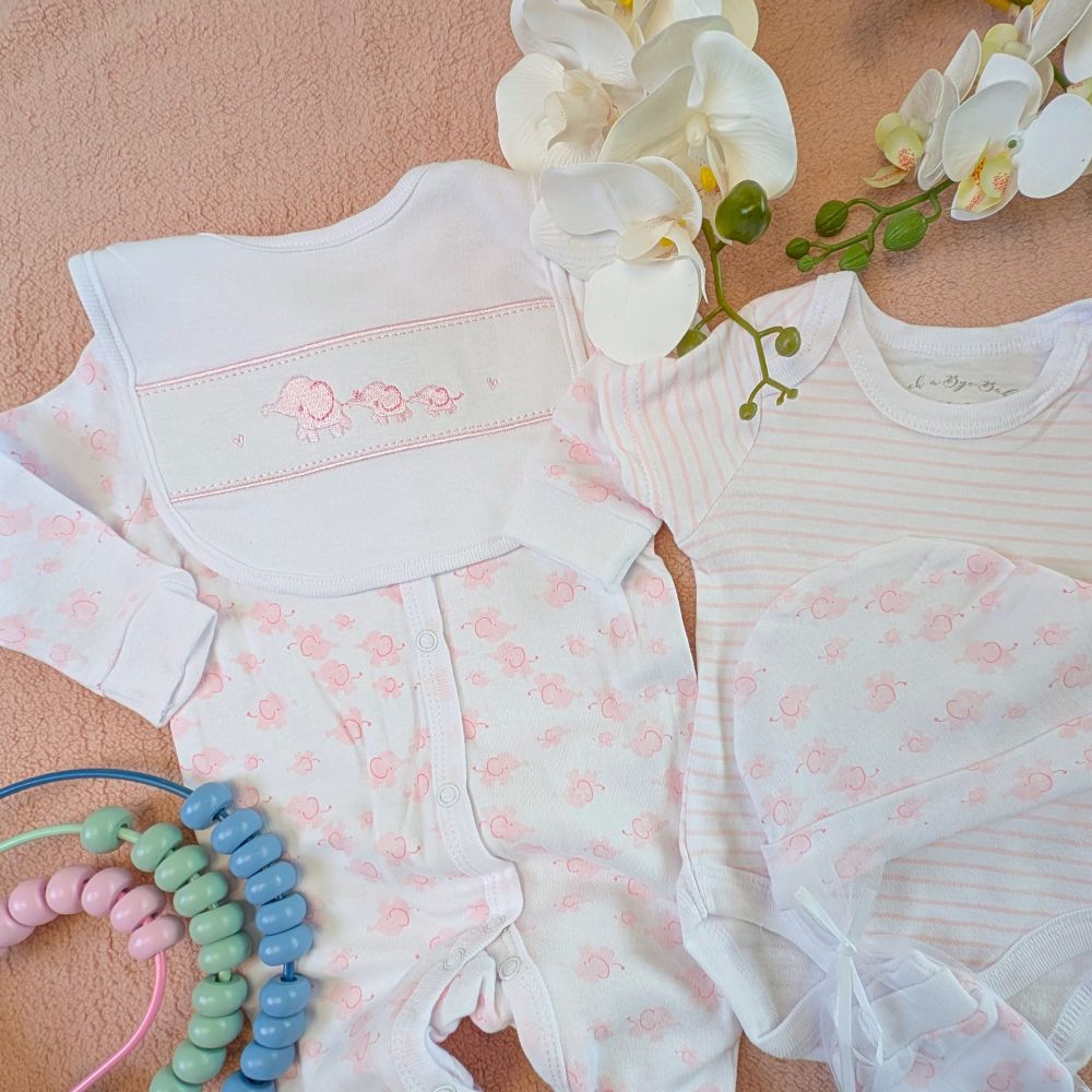 Pink elephant baby girl clothing set with embroidery 
