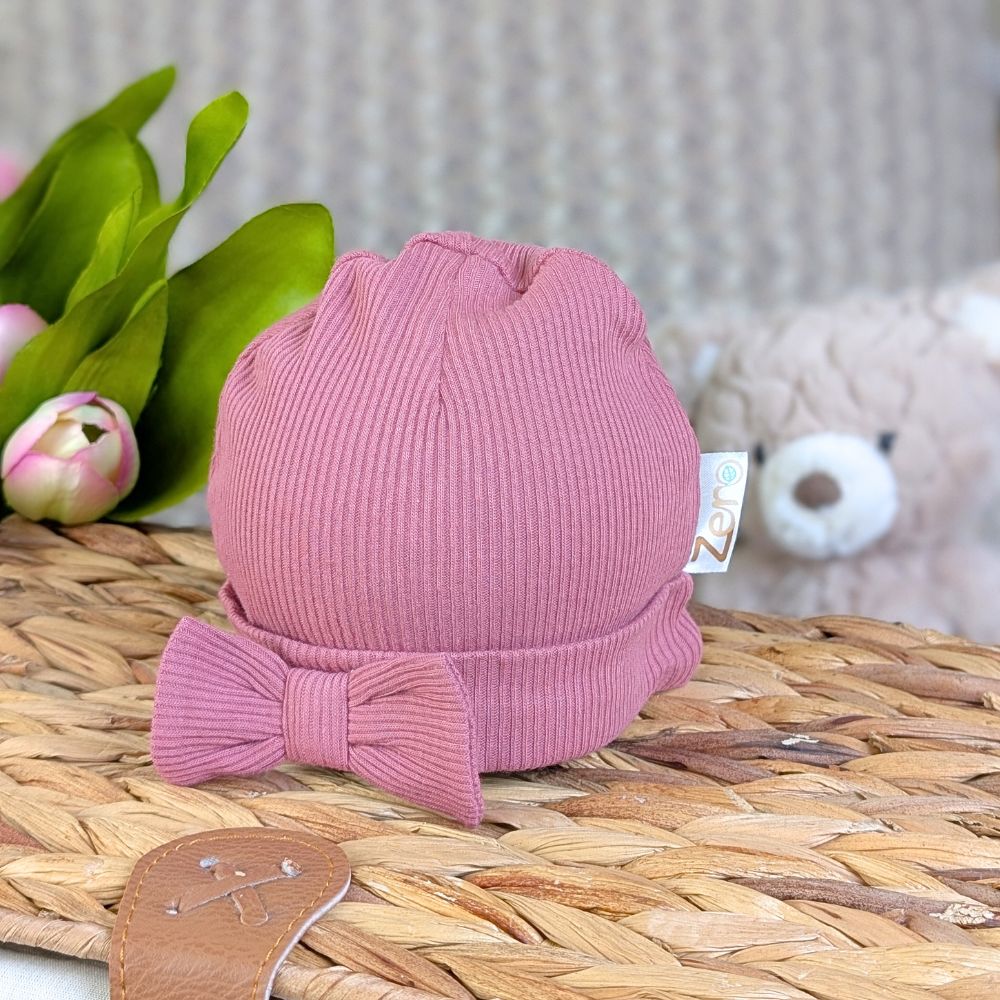 Dusky pink baby bow hat.